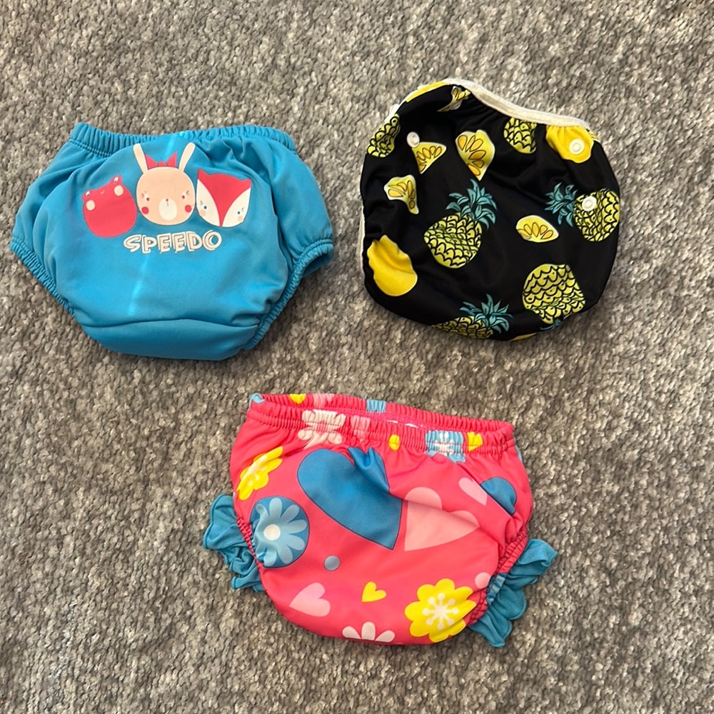EUC Swim Diaper Set - Blue speedo, Pink aqua leisure and black adjustable 12mo